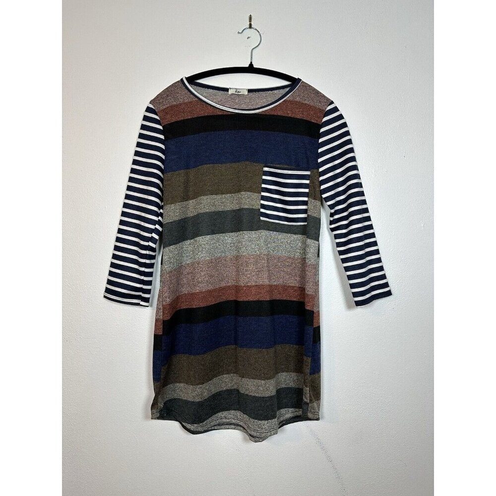 Egs by Eloges Women’s Stripe Sleeve‎ Tunic Pocket Size S Small 3/4 Sleeve Shirt